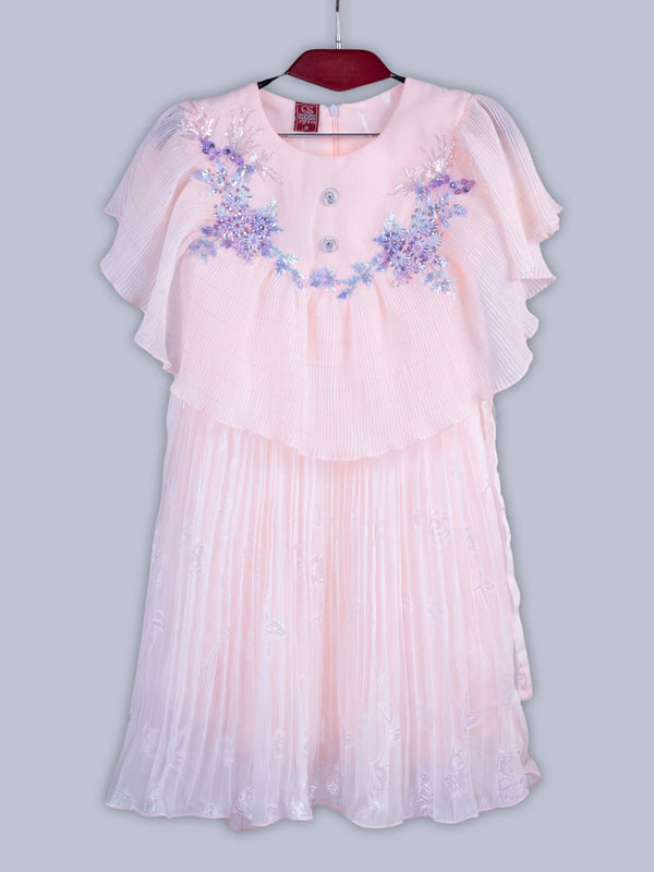 ARAMUN Girls Elegant Pleated Georgette Party Dress – Soft Pink
