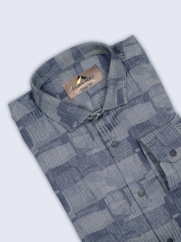 ARAMUN Textured Pattern Stretch Shirt – Steel Blue Grey