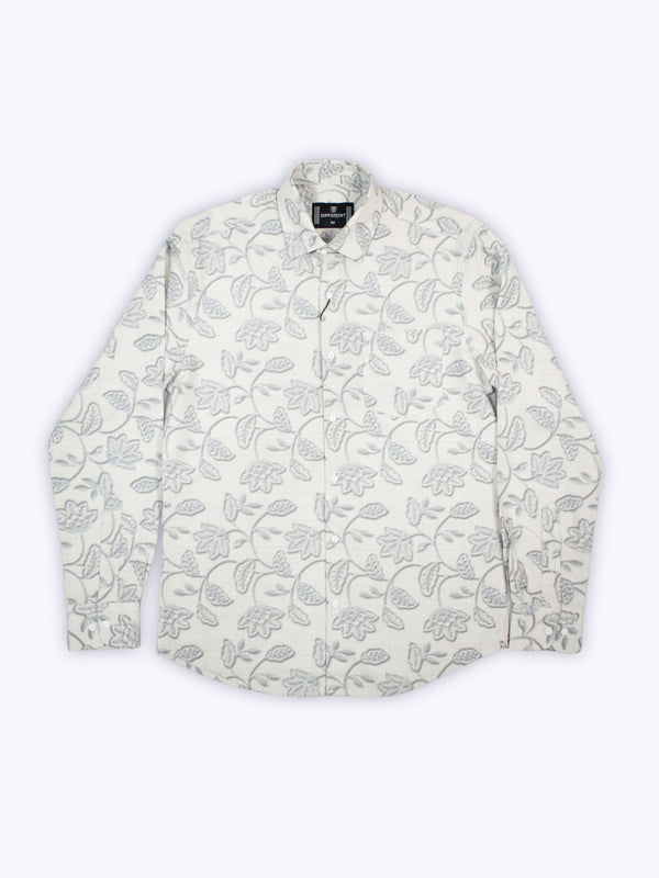 ARAMUN Elegant Floral Cotton Shirt – Off White &amp; Grey