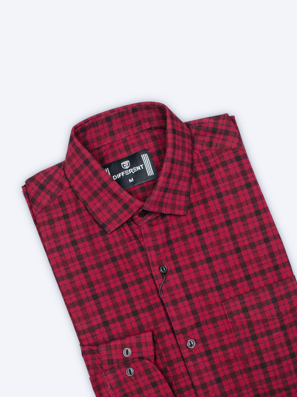 ARAMUN Classic Cotton Check Shirt – Deep Red &amp; Black