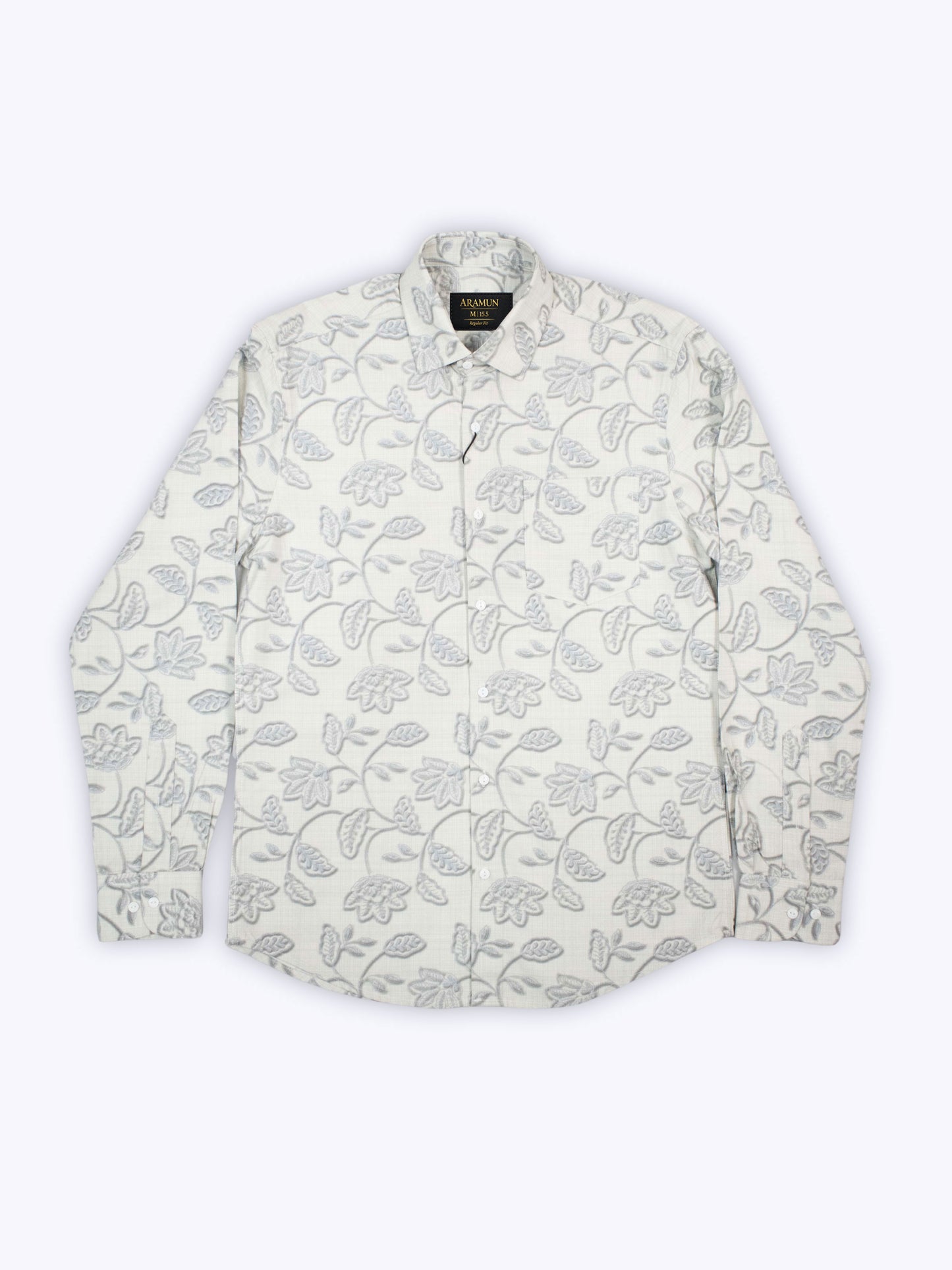 ARAMUN Elegant Floral Cotton Shirt – Off White &amp; Grey