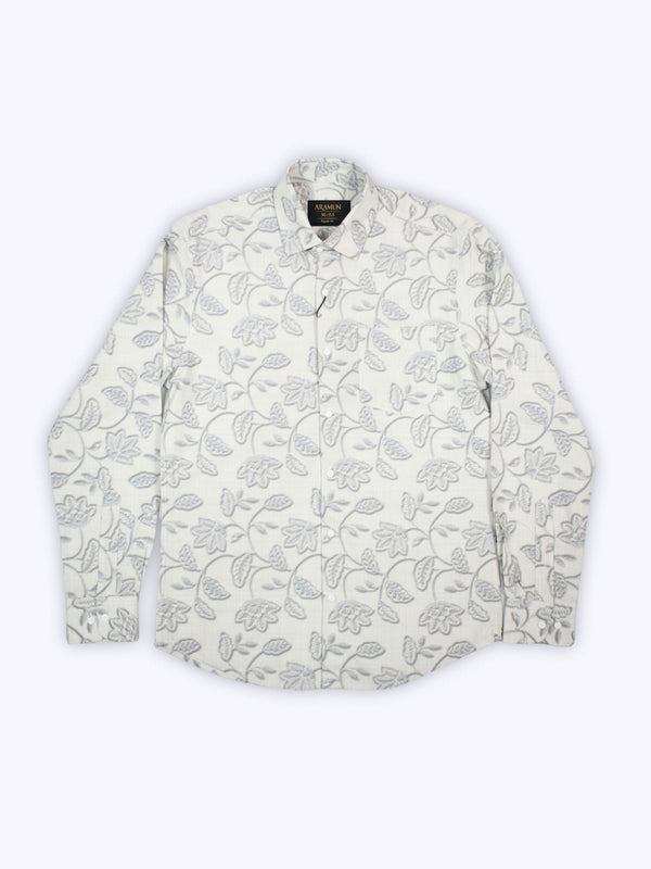 ARAMUN Elegant Floral Cotton Shirt – Off White &amp; Grey