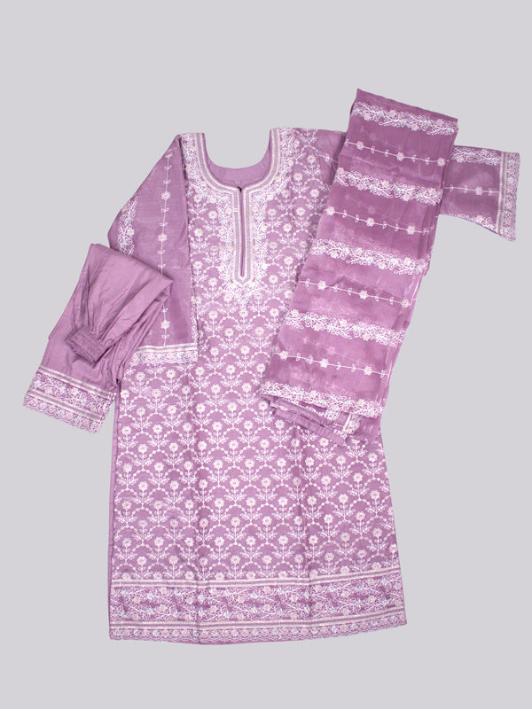 ARAMUN Women’s Soft Lilac Embroidered 3 Piece Salwar Kameez Set