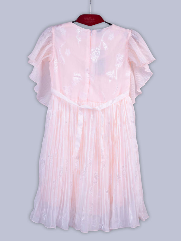ARAMUN Girls Elegant Pleated Georgette Party Dress – Soft Pink