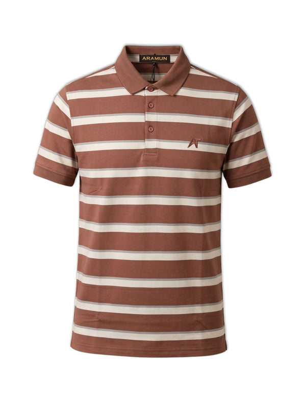ARAMUN Premium Striped Polo Shirt – Rust Brown Beige