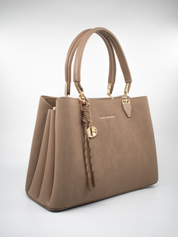 ARAMUN Premium Textured Taupe Handbag with Dual Handle &amp; Strap
