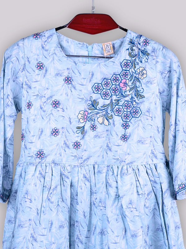 ARAMUN Girls Sky Blue Embroidered Co-Ord Set