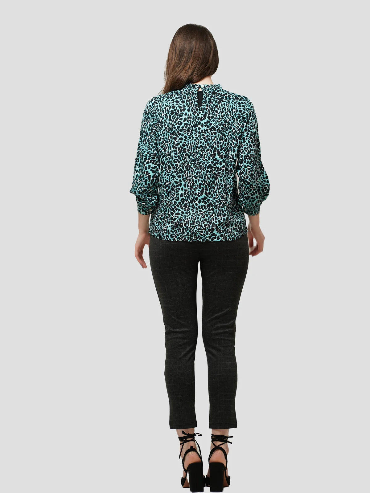 Women Green Animal Print Long Sleeve Shirt on Crape Fabrics
